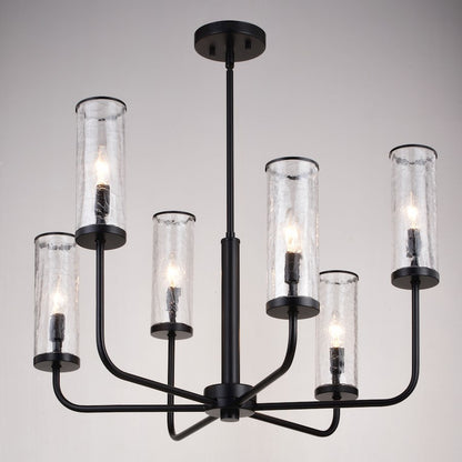 6 Light 28" Chandelier, Matte Black