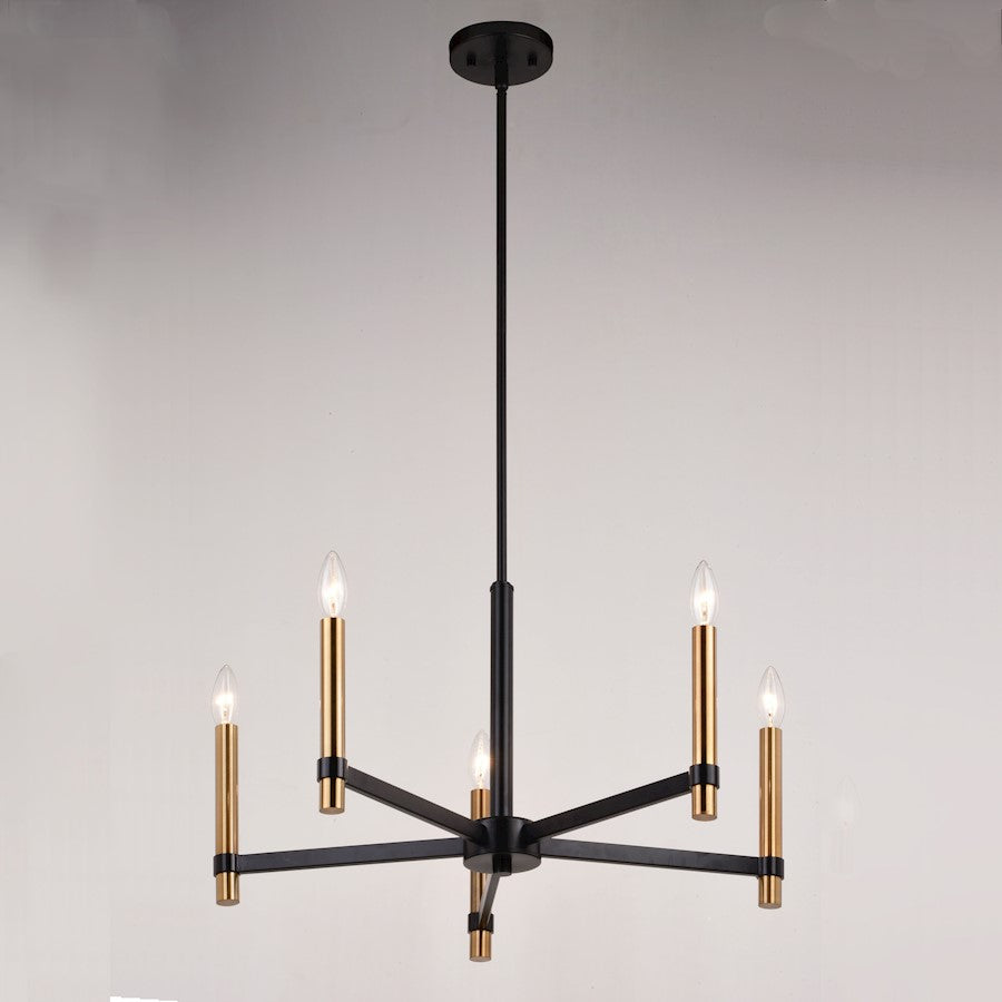 5 Light 25" Chandelier, Matte Black