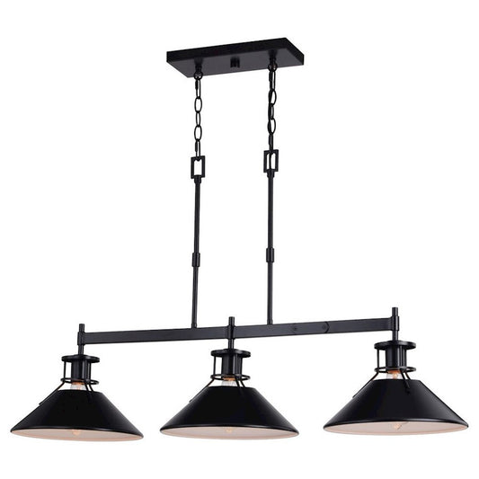 Vaxcel Canton 3 Light Linear Chandelier, Black/Matte White/Metal Shade - H0270