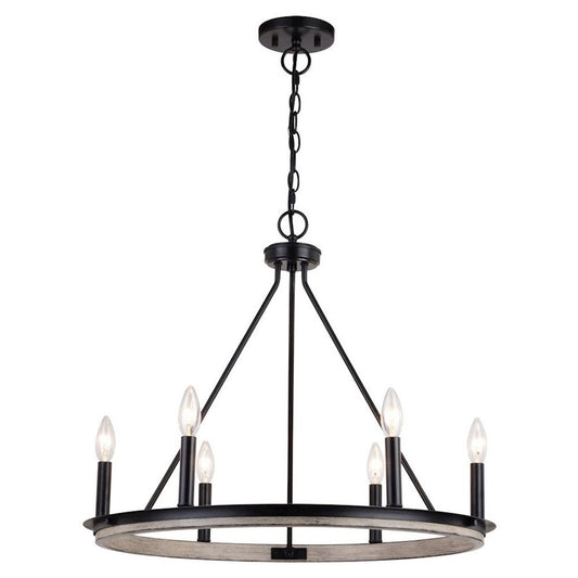 Vaxcel Russel 25" 6 Light Chandelier, Matte Black/Weathered Gray - H0274