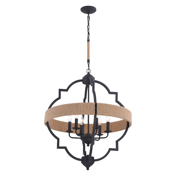 Vaxcel Beaumont 6 Light 25" Pendant, Natural Rope/Gray - P0309