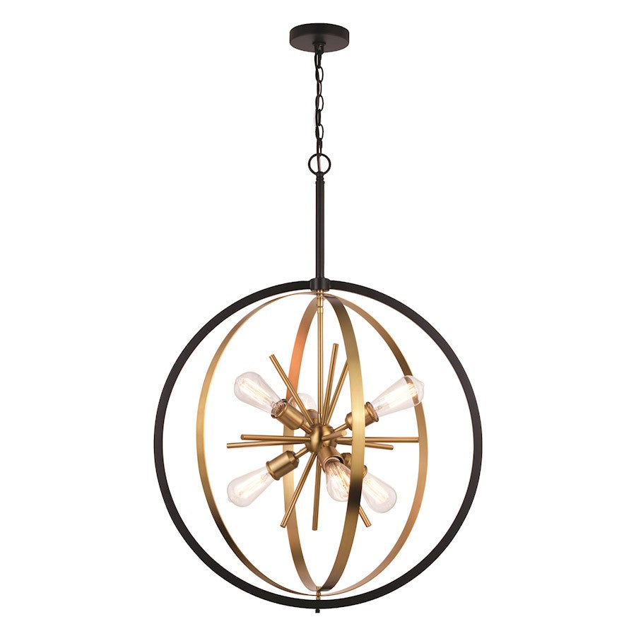 Vaxcel Estelle 6 Light 26.75" Orb Pendant, Natural Brass/Matte Black - P0341