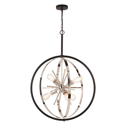 Vaxcel Estelle 6 Light 26.75" Orb Pendant, Polished Nickel/Black - P0342