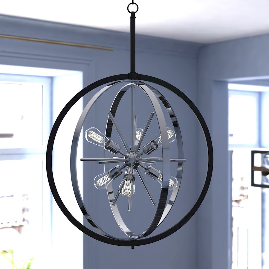 6 Light 26.75" Orb Pendant, Matte Black