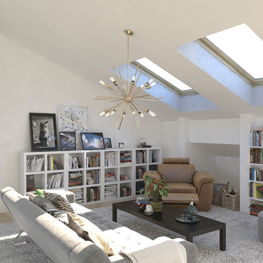 16 Light 36" Pendant, Natural Brass