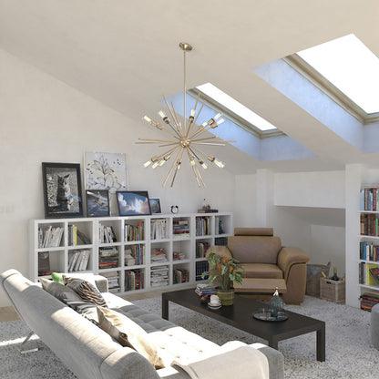 16 Light 36" Pendant, Natural Brass