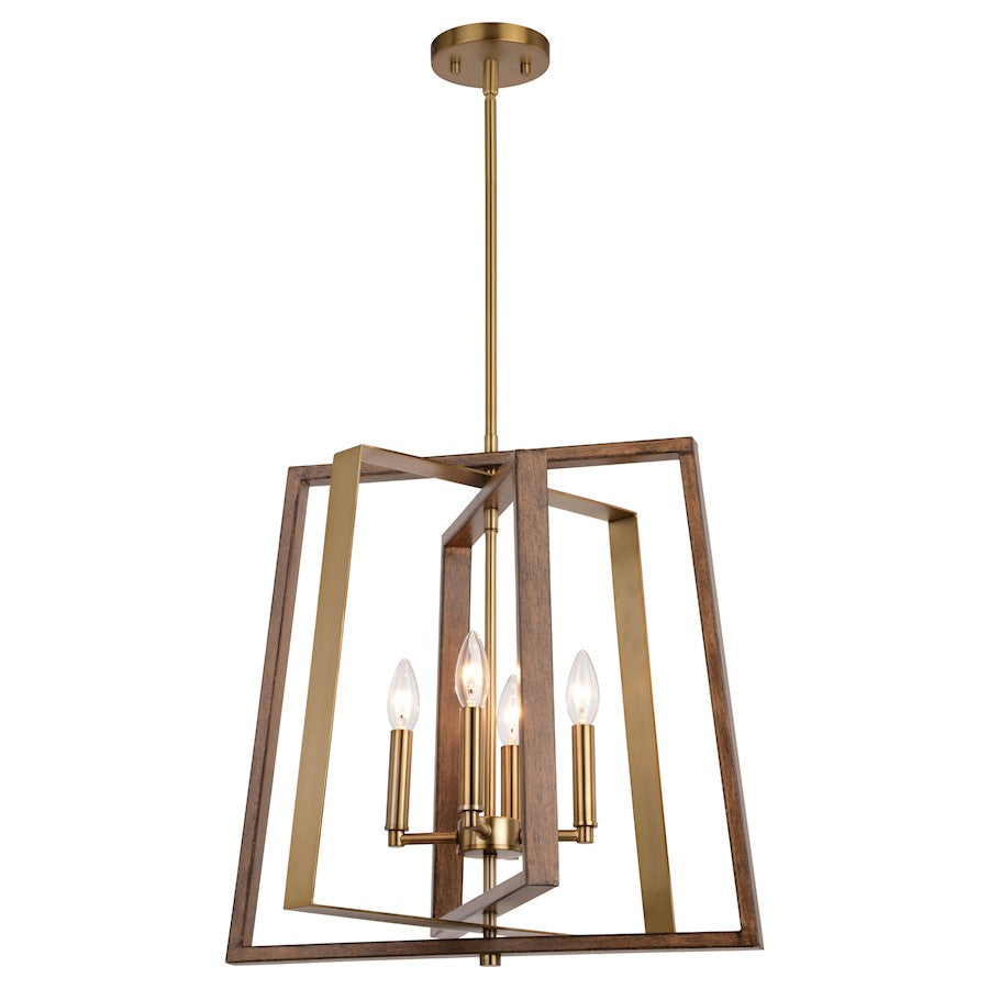 Vaxcel Dunning 4 Light 20" Pendant, Natural Brass/Burnished Chestnut - P0347