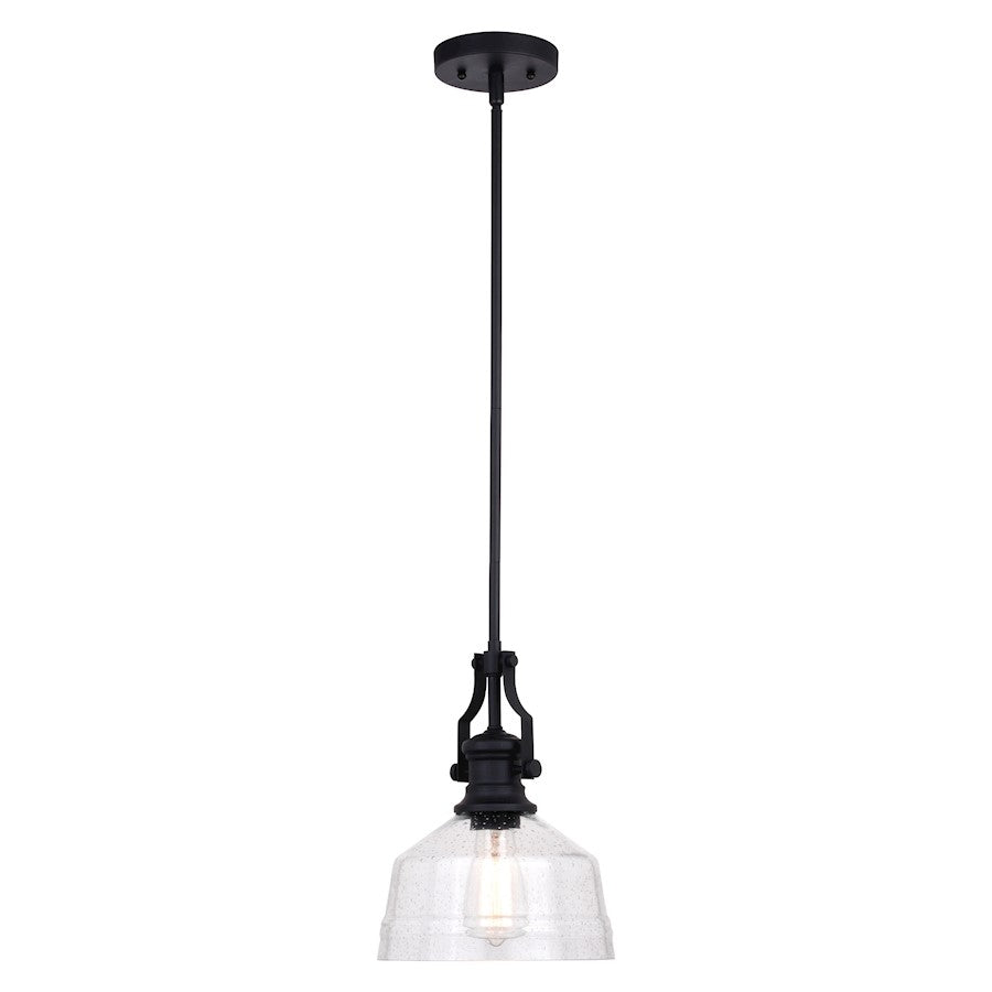 Vaxcel Beloit 1 Light 9" Mini Pendant, Matte Black/Clear Seeded - P0357