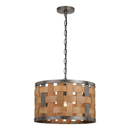 Vaxcel Norwood 1 Light 15.75" Pendant, Vintage Steel/Distressed Wood - P0363