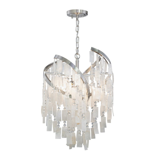Vaxcel Isabel 4 Light 16" Pendant, Nickel/Capiz Shell and Clear Crystal - P0364
