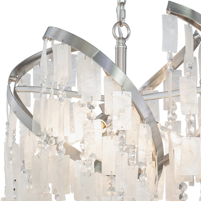 Vaxcel Isabel 4 Light 16" Pendant, Nickel/Capiz Shell and Clear Crystal