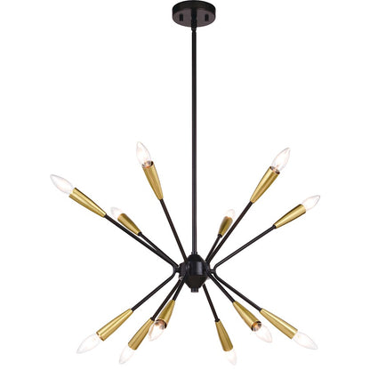 Vaxcel Ellis 12 Light 25.25" Pendant, Matte Black/Satin Brass - P0375