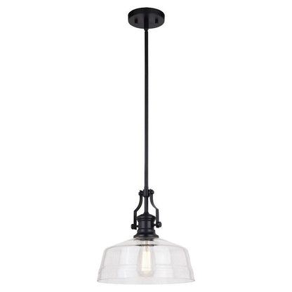 Vaxcel Beloit 12" Pendant, Matte Black/Clear Seeded Glass - P0380