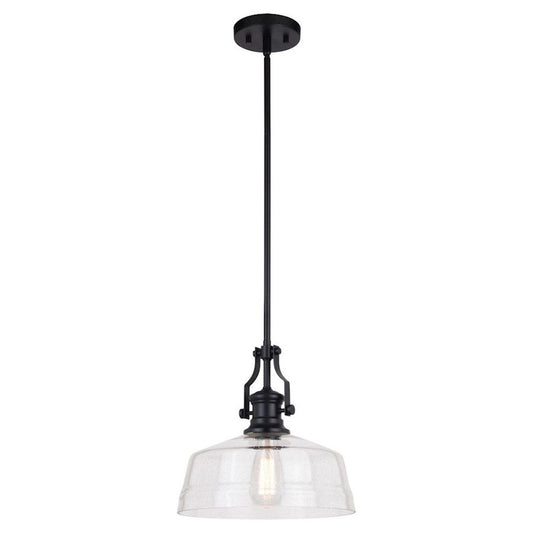 Vaxcel Beloit 12" Pendant, Matte Black/Clear Seeded Glass - P0380