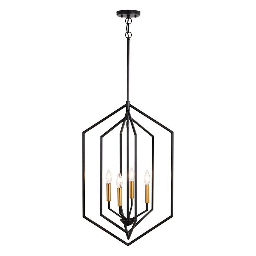 Vaxcel Riley 18" 4 Light Pendant, Black/Satin Brass - P0388