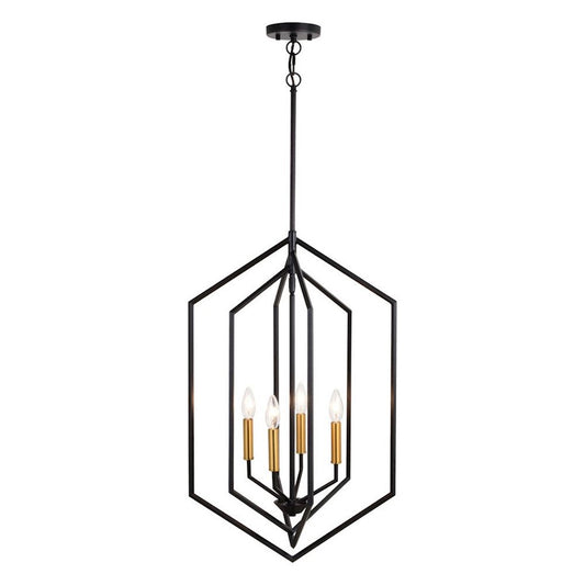 Vaxcel Riley 18" 4 Light Pendant, Black/Satin Brass - P0388