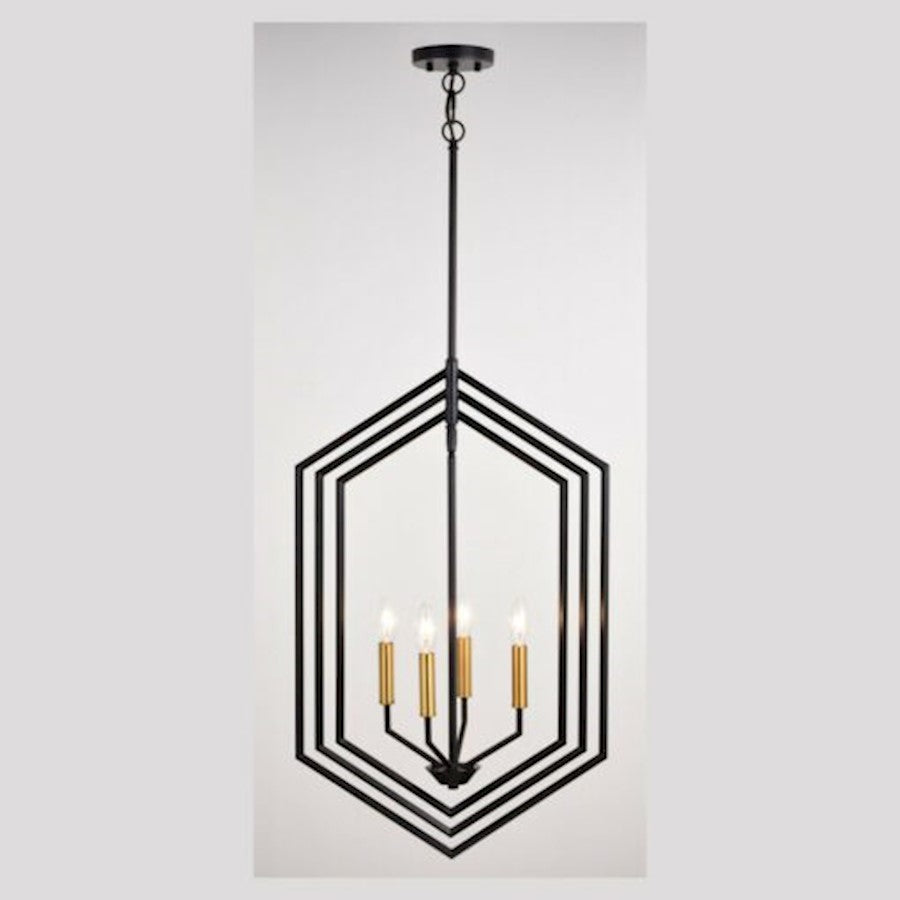 4 Light Pendant, Black/Satin Brass