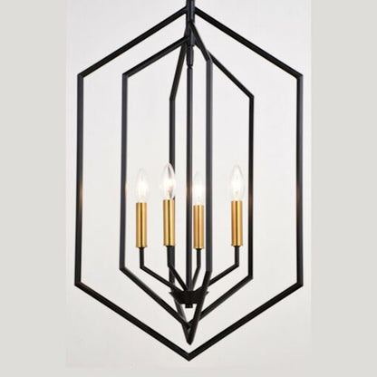 4 Light Pendant, Black/Satin Brass