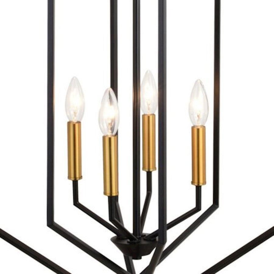 4 Light Pendant, Black/Satin Brass