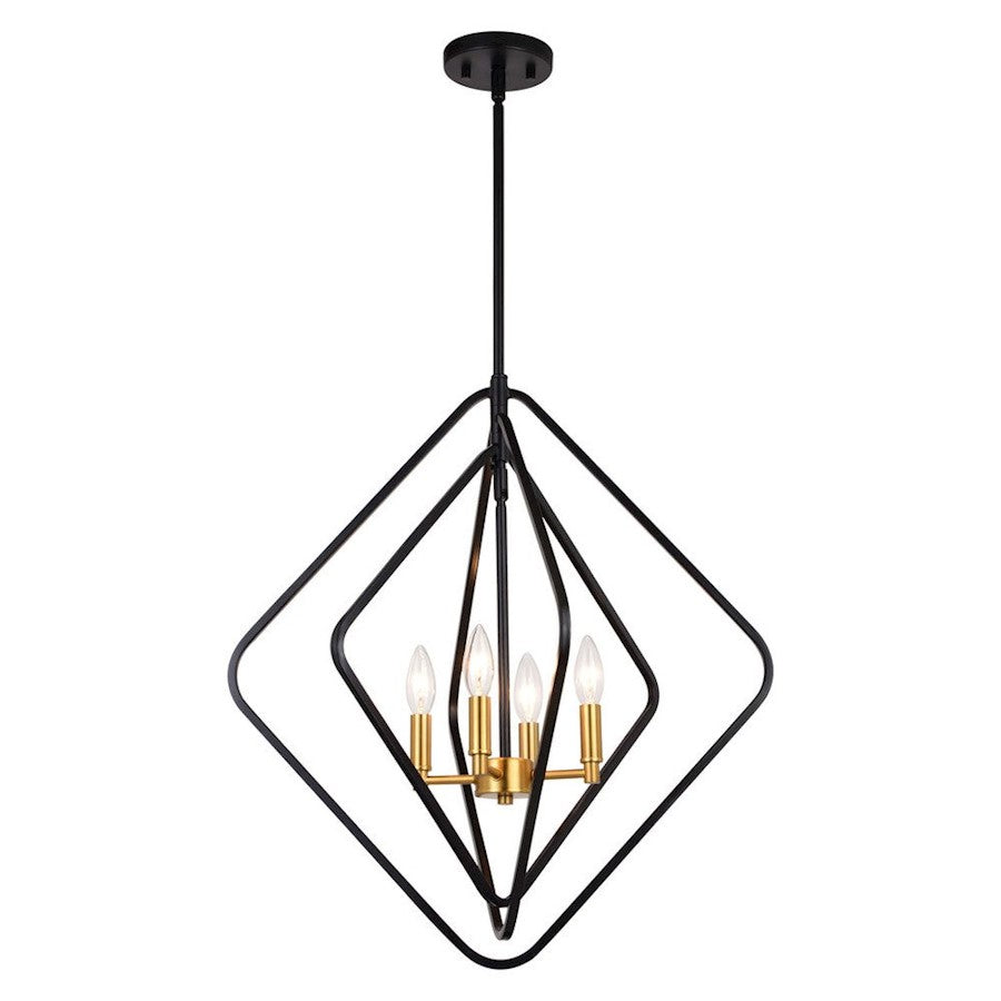 Vaxcel Brady 22" 4 Light Pendant, Black/Satin Brass - P0389