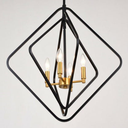 4 Light Pendant, Black/Satin Brass