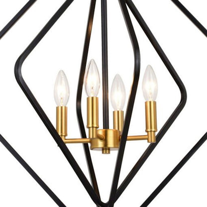 4 Light Pendant, Black/Satin Brass