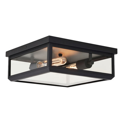 Vaxcel Kinzie 2 Light 12" Flush Mount, Textured Black /Clear - T0611