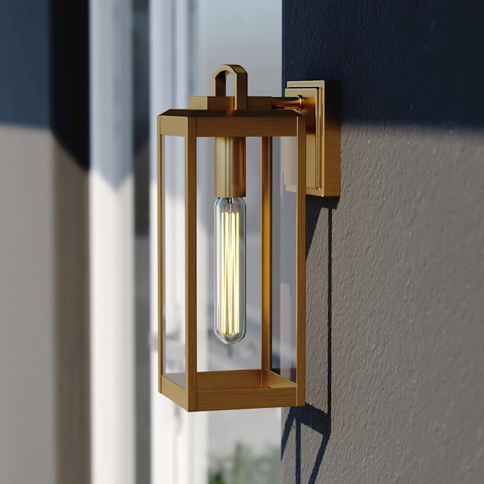 Vaxcel Kinzie 5" 1 Light Outdoor Wall Light, Vintage Brass/Clear Glass