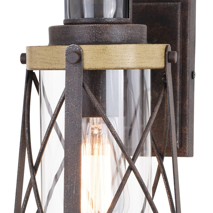 Vaxcel Harwood 1 Light 11.75" Dualux Outdoor Wall Light, Iron/Elm/Clear