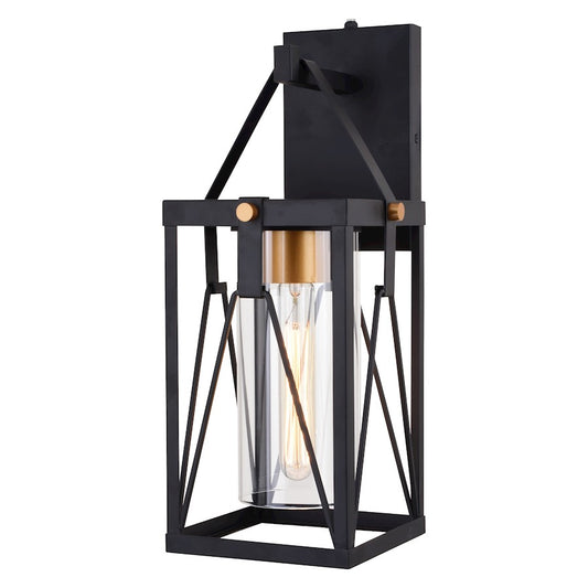 Vaxcel Evanston 1 Light 7" Outdoor Wall Light, Black/Light Gold/Clear - T0635