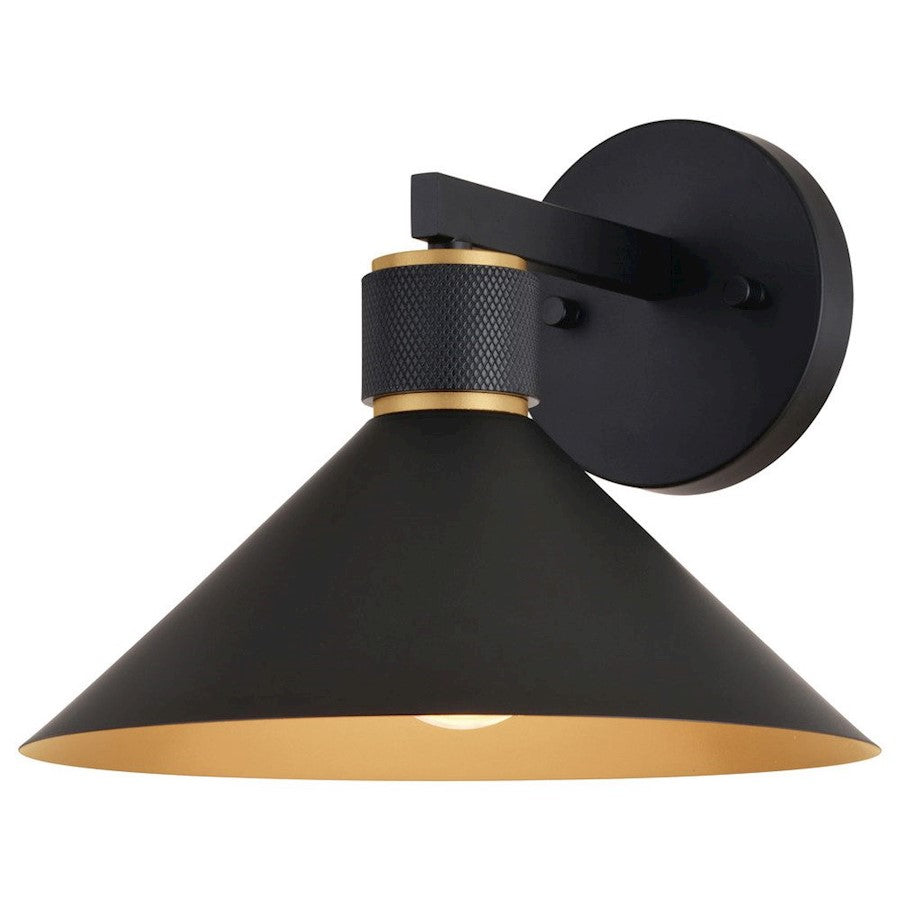 Vaxcel Dunbar 10" Outdoor Wall Light, Matte Black/Gold/Metal Shade - T0681