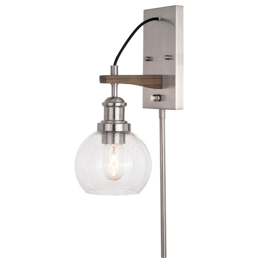 Vaxcel Avondale 1 Light Wall Light, Nickel/Dark Sycamore/Clear Seeded - W0373