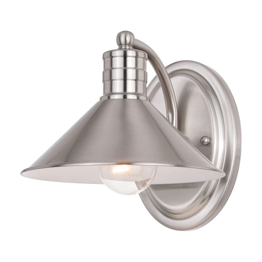 Vaxcel Akron 1 Light Wall Light, Nickel/White - W0375