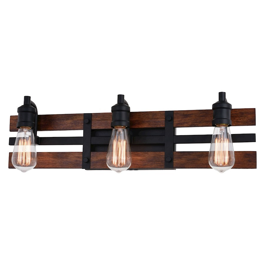 Vaxcel Carrington 3 Light Vanity, Matte Black/Deep Walnut - W0380