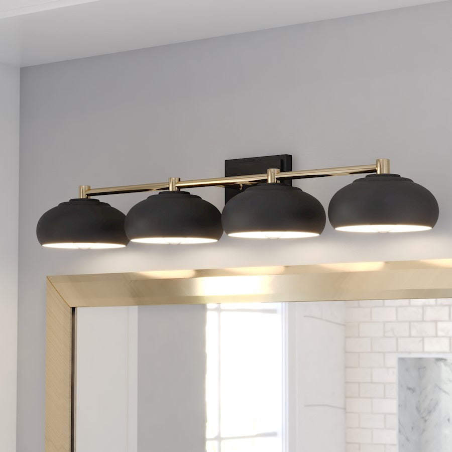 4 Light Bathroom Vanity Light, Matte Black