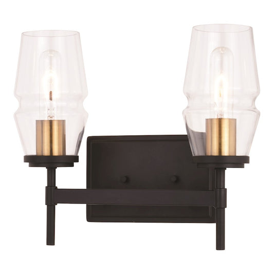 Vaxcel Warren 2 Light Vanity, Light Matte Black/Brushed Brass/Clear - W0392