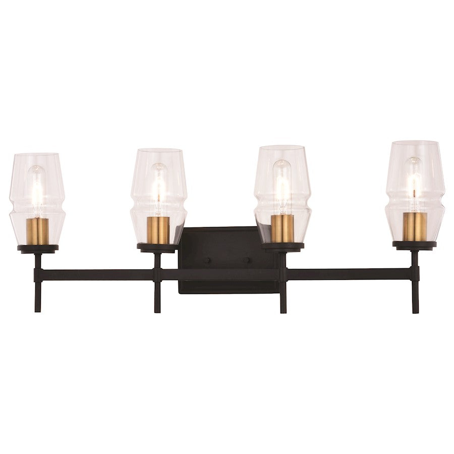 Vaxcel Warren 4 Light Vanity, Matte Black/Brushed Brass/Clear - W0394