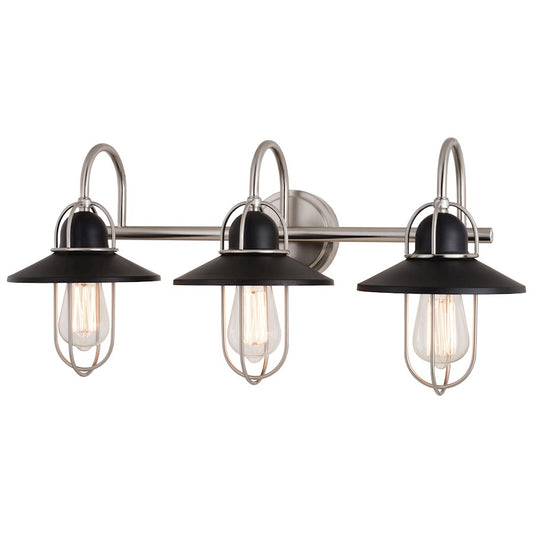 Vaxcel Galena 3 Light Vanity, Matte Black/Satin Nickel - W0403