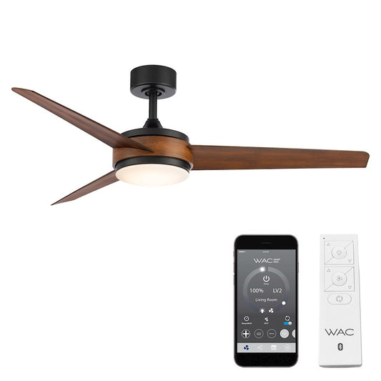 WAC Lighting Mod 3 Blade Smart Ceiling Fan, Black Koa/ Koa - F-054L-MB-DK