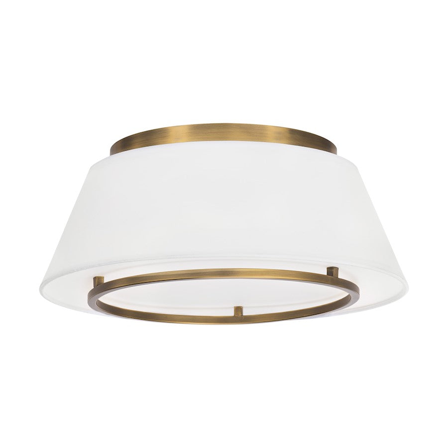 dweLED Hailey 16" LED 1 Light Fabric Flush 3000K, Aged Brass/White - FM-53116-AB