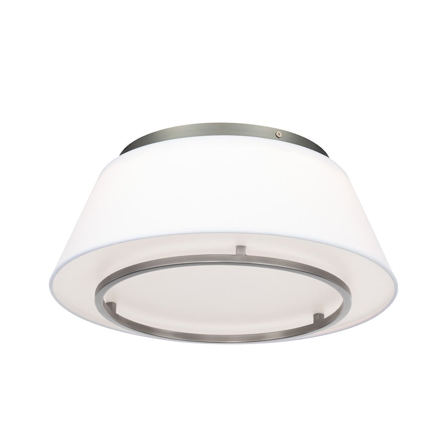 dweLED Hailey 16" LED 1 Light Fabric Flush 3000K, Nickel/White - FM-53116-BN