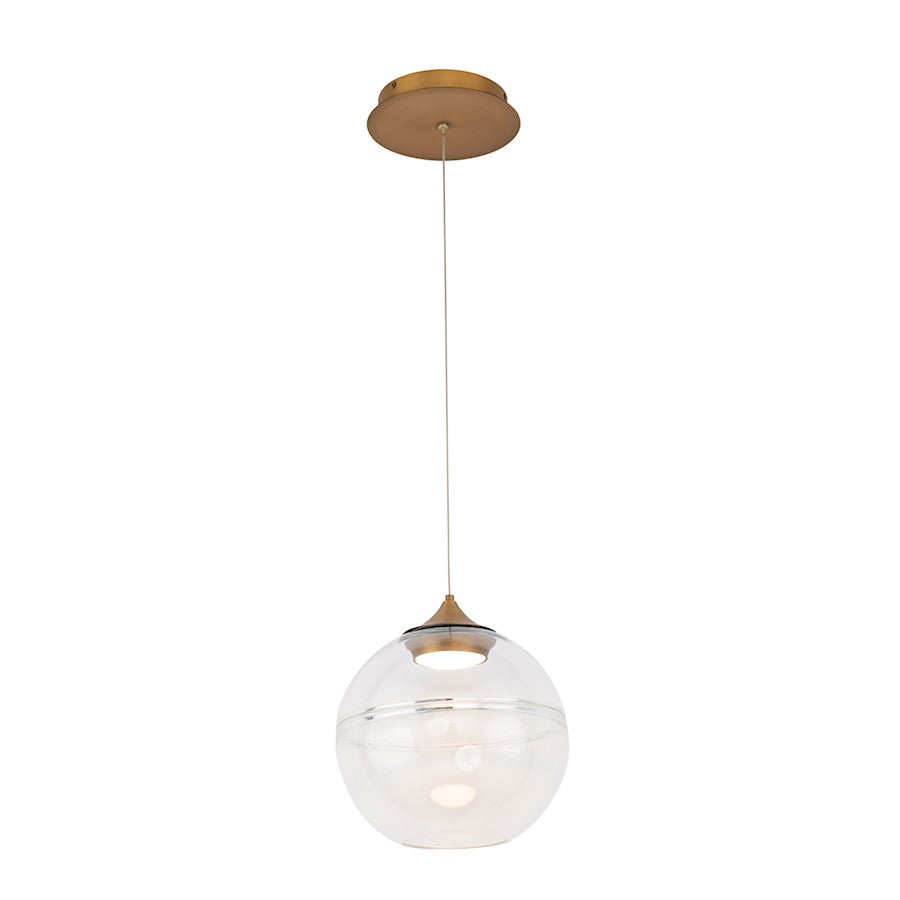 dweLED Bistro 10" LED 1 Light Pendant 3000K, Aged Brass/Clear - PD-20010-AB