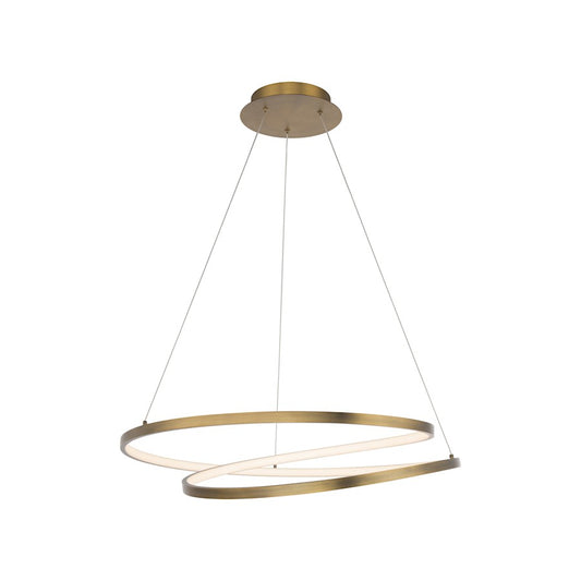 dweLED Marques 28" LED 1 Light Pendant 3000K, Aged Brass/White - PD-83128-AB