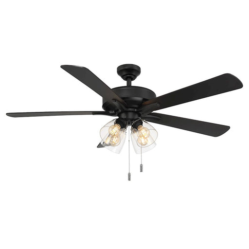 Wind River Fans Pecos 52" Pull Chain Ceiling Fan, Black/Clear Glass - WR2024MB