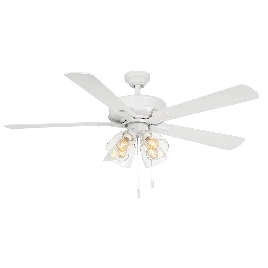 Wind River Fans Pecos 52" Pull Chain Ceiling Fan, White/Clear Glass - WR2024MW