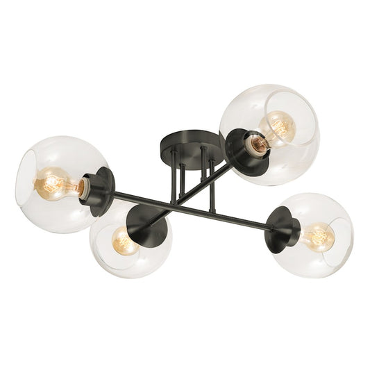 AFX Lighting Jamie 4 Light 24" Semi Flush Mount, Black/Clear - JAMC24MBBK