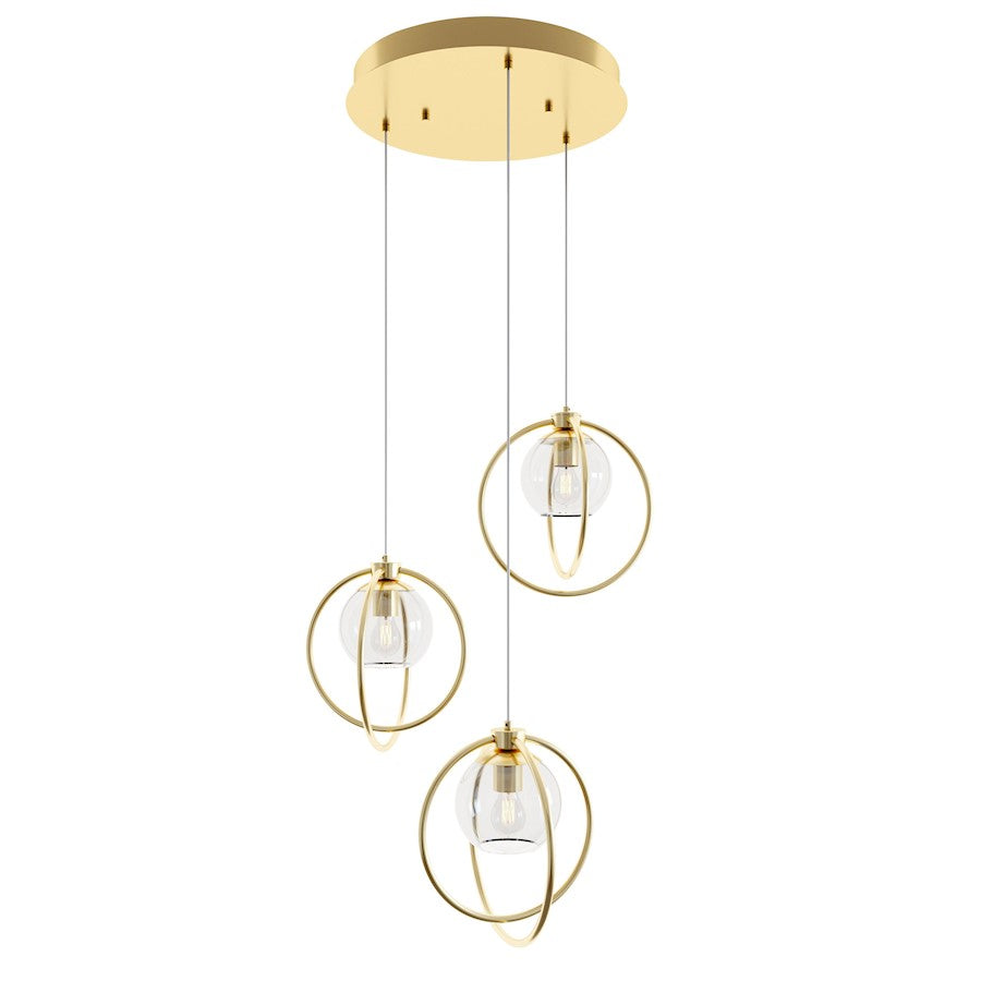 AFX Lighting Jamie 3 Lt Round Mini-Pendant, 120V, Brass, Clear - JAMP12MBSBRND3