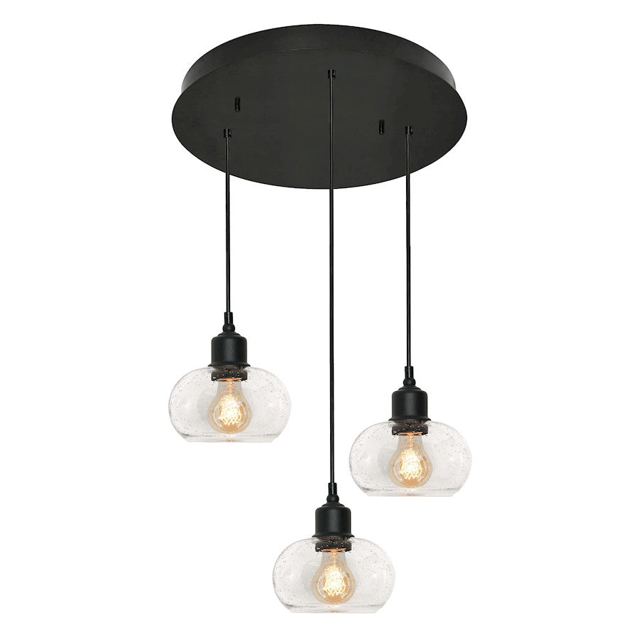 AFX Lighting Laney 3 Light Round Pendant, 120V, Black/Clear - LNYP07MBBKRND3