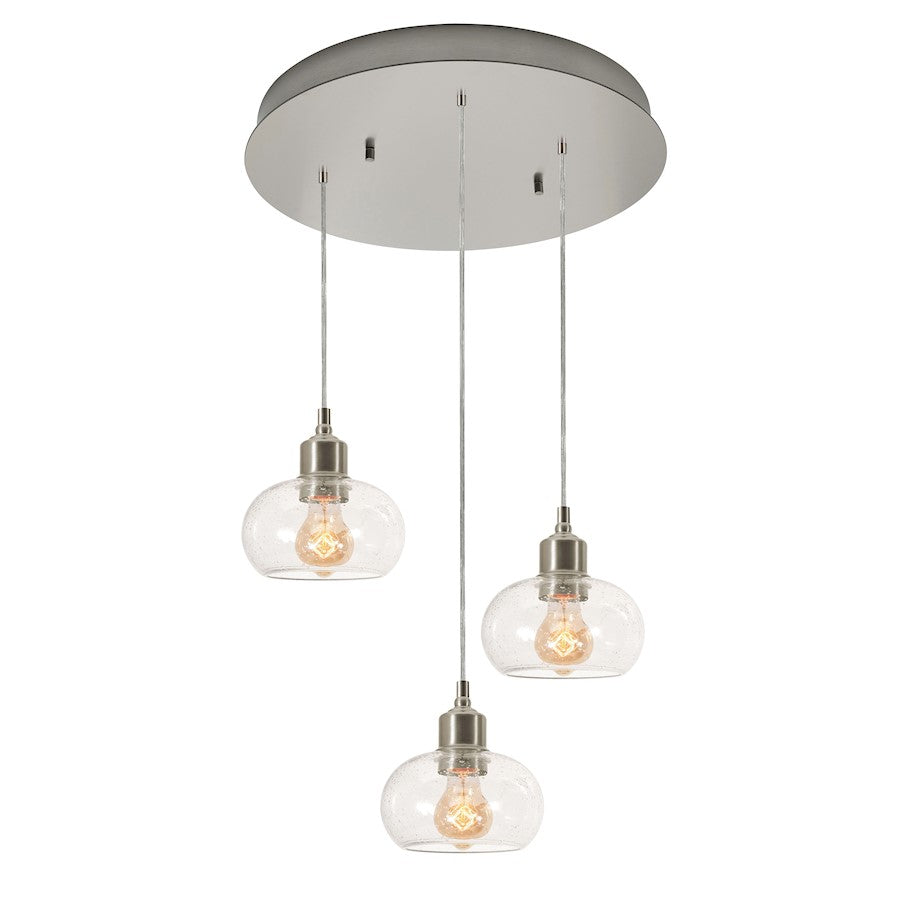 AFX Lighting Laney 3 Light Round Pendant, 120V, Nickel/Clear - LNYP07MBSNRND3