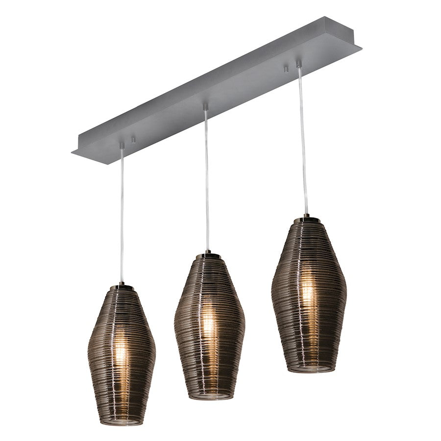 AFX Lighting Mila 3-Lt Multi Linear Pendant, Satin Nickel/Smoke - MLAP13SMLNR3